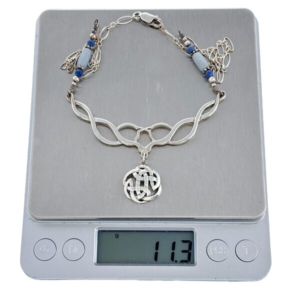 Lapis Lazuli Jadeite Bead Celtic Knot Necklace | Estate Sterling Silver | 18" - Picture 5 of 7